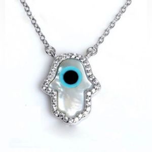 Mother of Pearl Hamsa Pendant with a Sterling Silver Adjustable Chain